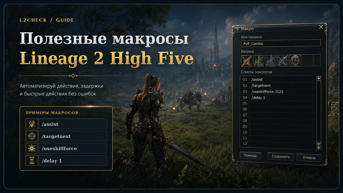 Полезные макросы Lineage 2 High Five: ассист, атака, скиллы и быстрые команды